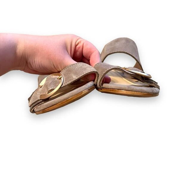 Les Italiennes Taupe Suede Double Strap‎ Buckle Slingback Flat Sandals Sz 39 - Picture 4 of 9